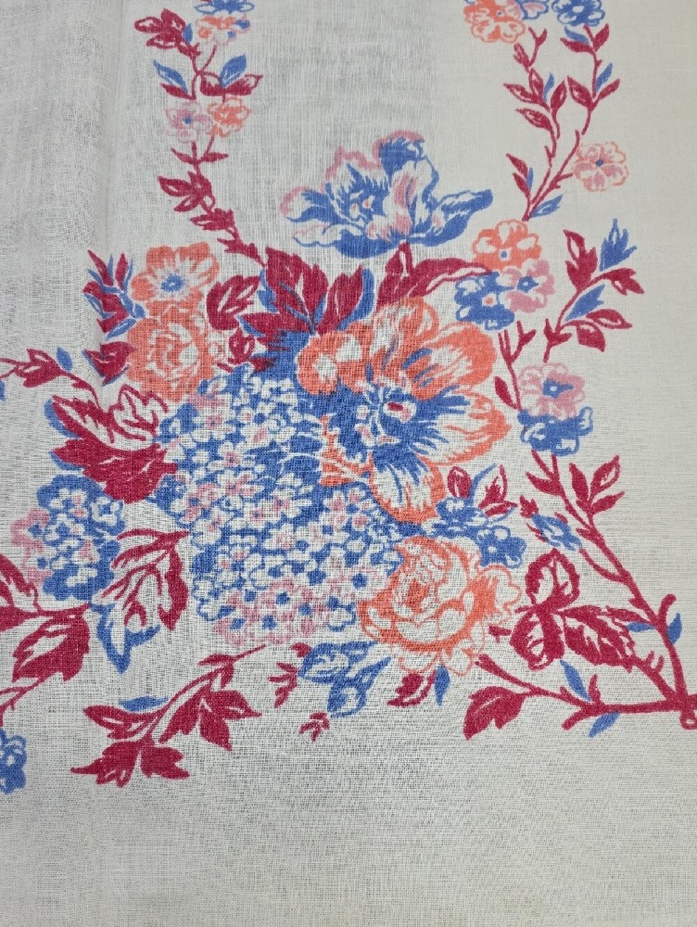 Floral Printed Tablecloth in White with Pink and Blue Accents - Picture 3 of 6